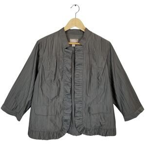 Chico's Women's Lightweight Gray 3/4 Sleeve Crinkle Ruffle Open Front Jacket
